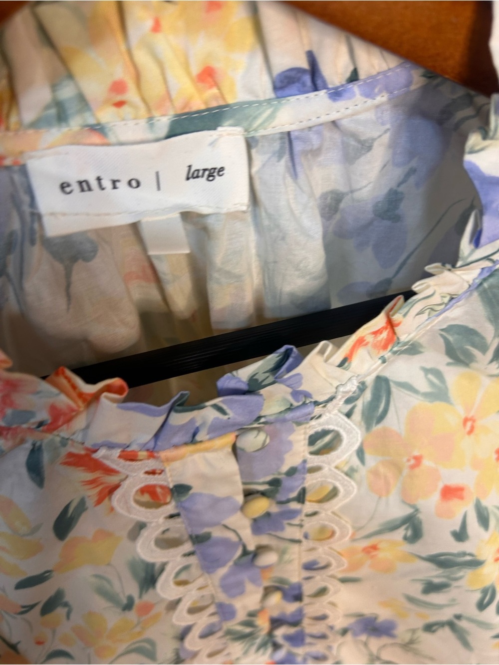 Entro floral cotton puff sleeves blouse size large 100% cotton - Picture 2 of 5